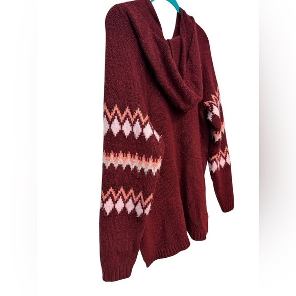 Evri Hooded Sweater Maroon with Pink Plus Size Size 0X - Picture 7 of 10